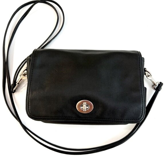 Coach Penelope Crossbody Bag Black Leather Turnlock Flap 23404 Vintage Rare - Picture 3 of 16